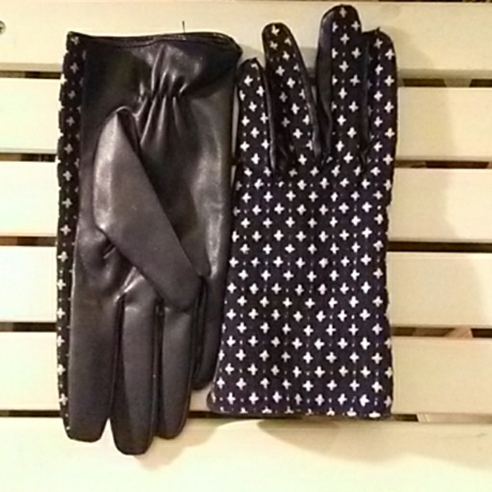 NWT navy blue leather & cross-stitched